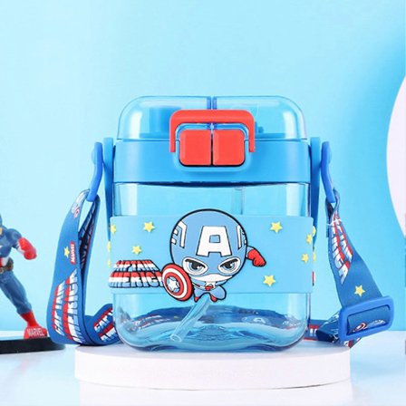 600ML Vattenflaska med Stor Kapacitet, Tecknad Flip Top Vattenflaskor för Kontor, Arbete, Hemma, Sport