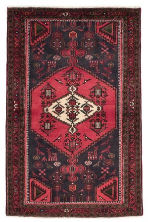Handgeknüpft Persischer Hamadan Teppich 100X154 Schwarz/Dunkelrot