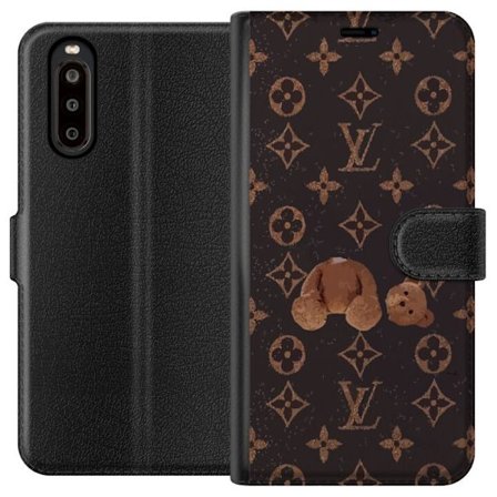 Kompatibel Tegnebogsetui til Sony Sony Xperia 10 II Luksuriøst monogrammønster med knust bamse i mørk modeæstetik