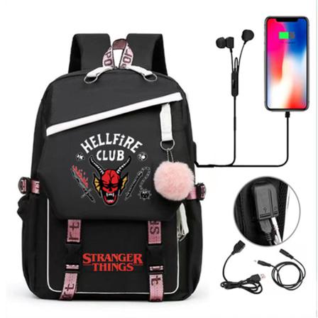 Stranger Things Hellfire Club Skolväska Usb Laddningsryggsäck
