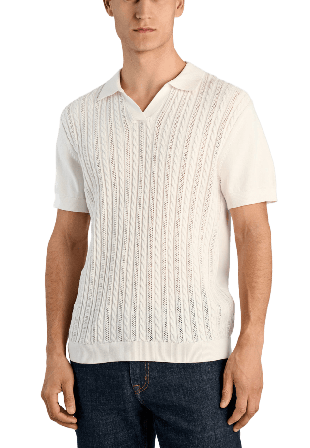 Lindbergh Knitted S/S cable v-neck polo Knit Överdelar Herr Vit S