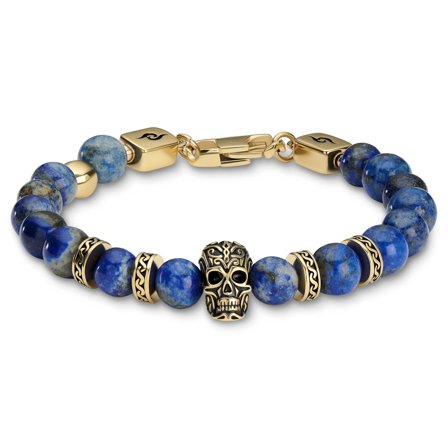 Rico | Lapis Lazuli & Gold-Tone Stainless Steel Skull Bracelet for Men - Steel bracelets