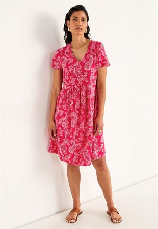 Cellbes of Sweden - Jersey-kjole med lommer i cerise / paisley for damer i størrelse 54/56