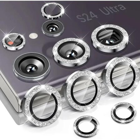 Timanttiglitteri Linssisuoja Lasi Samsung Galaxy S25 Ultra Plus HD Kirkas Kamerasuoja Samsung S24 S23 Metallirengas Linssisuojakalvo Hopea Silver 