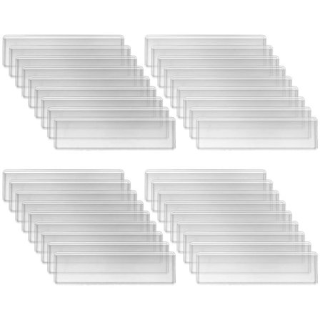 Klæbende hylde etiket holdere 1,2 x 4,3 tommer gennemsigtige etiket hylde kort skuffe lommer til supermarked (pakke med 60)