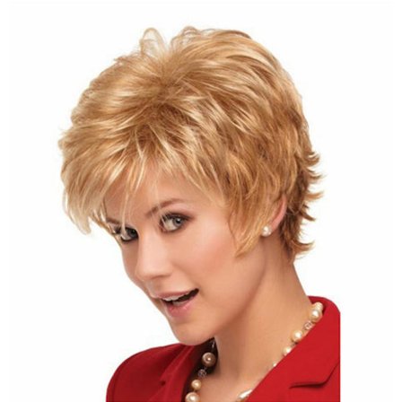 Naisten lyhyt, kihara synteettinen peruukki, vaalean kultainen