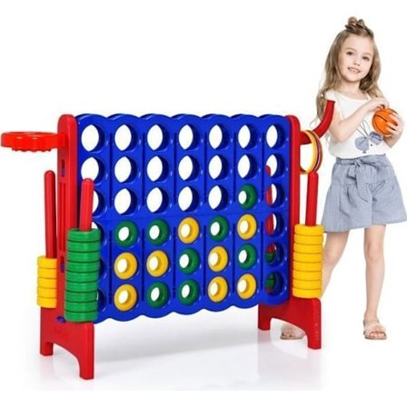 COSTWAY Games Power 4 Giant Multifunction 3 i 1 med Basket Hoop Side Rings Game 42 Rings for Kids Red