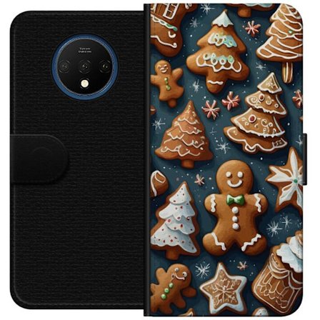 Kompatibel Tegnebogsetui til OnePlus 7T Peberkager formet som træer, mænd og stjerner dekoreret med glasur i et hyggeligt vintermønster, der minder