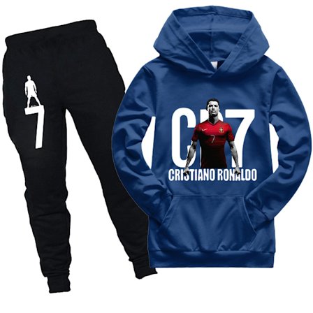 CR7 Ronaldo Drengenes Tracksuit Fodbold Hoodie Sweatshirt Hoodie Tops + Bukser Outfits Blå Blå