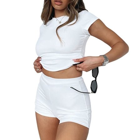 2023 New Hot Women 2-delad Co Ord Set Crop Top Shorts Byxor Joggare Gym Sport Träningsoveraller