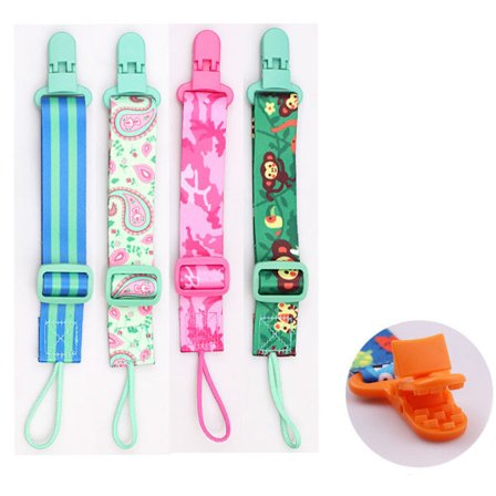 4-delt baby smokk klips - justerbar, strekkbar, vaskbar smokk