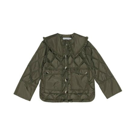 Ganni, Ripstop Quilt Frill Jacket Grijs, Dames, Maat:M