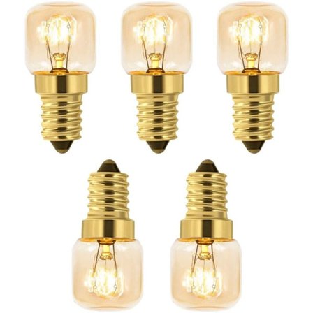 5-pakning Saltlampepære 15W E14 T22, Varmhvit Pære 2700K, 80LM, AC 230V, Ovnslyspære 300°, For Ovn, Kjøleskap, Saltlampe