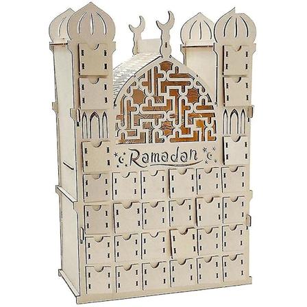Ramadan Adventskalender, Genanvendelig Adventskalender i Træ med 30 Skuffer, Eid Mubarak Dekoration, R -cdsx