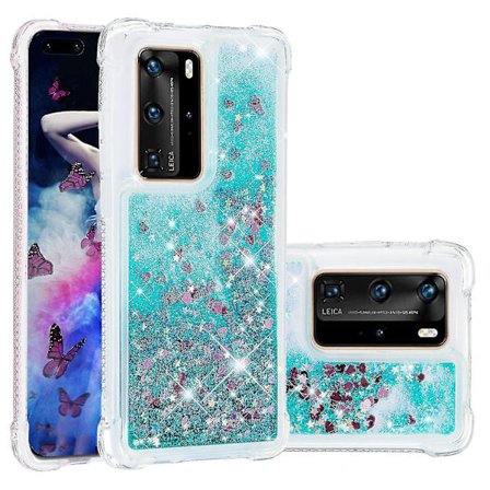 Huawei P40 Pro Skal Glitter Flytande Transparent Bling Bling Kristallklart Flytande Flytande Quicksand Cover Tpu Silikon - Grön