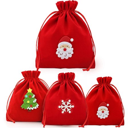 Set med 4 julväskor med dragsko.