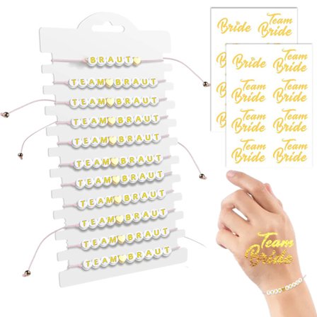 Team bride armband, möhippa fest kvinnor JGA armband, 12 st team bride armband och 2 st klistermärken gjorda av roséguld för dejting, kvinnor