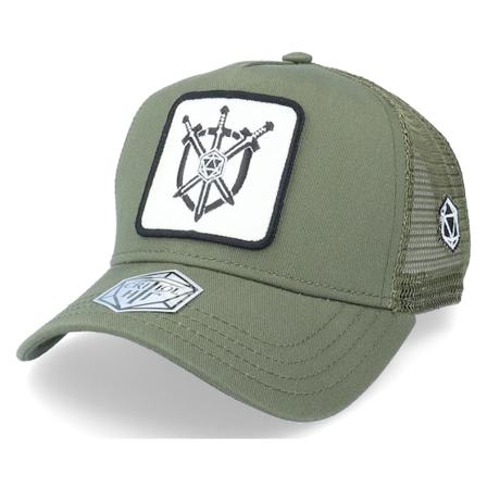 Critiql Hit - Grønn trucker Caps - Sword Shield Dice Patch Olive Trucker @ Hatstore