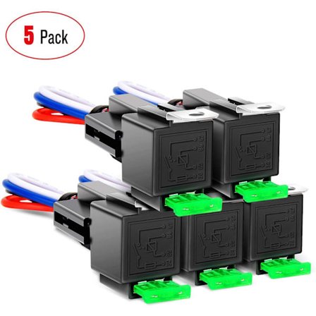 5 stk. 30 Amp relæsikring relæ til bil lastbil 30 Amp switch sele sæt 12V DC 4 pin SPST Automotive 14 AWG sæt