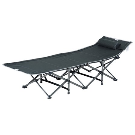 Solseng sammenklappelig liggestol med pude sidelomme integreret opbevaringstaske metal og Oxford stof 188 x 64,5 x 53 cm grå Aosom