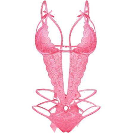 teddy Kvinners Dyp V Blonder Teddy One Piece Lingerie Cutout Strappy Lingerie Rosa X-Large