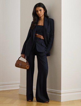 Lauren Ralph Lauren Double-Breasted Pinstripe Twill Blazer - Navy - 32