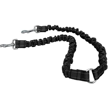 Dobbel hundekobling Hund Splitter Justerbar Kobbel Ledning Ingen floke for (2 Svart Hund)