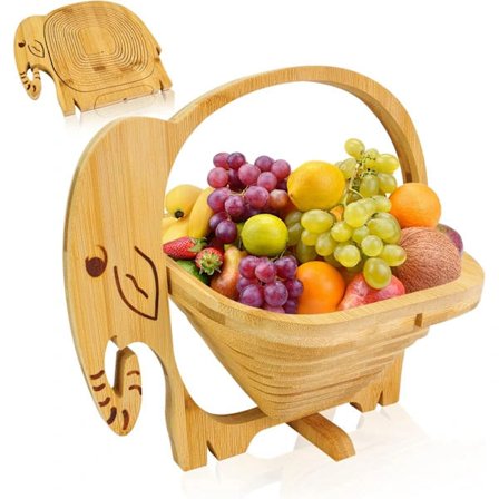 NA/Vikbar Hedelmäkori Kokoontaitettava Bambu Hedelmä- ja Vihanneskori, Hedelmäkulho Teline Kuivattu Hedelmäkori Joulujuhliin (Elefantti)