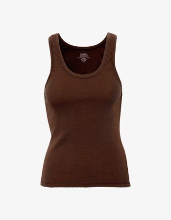 Women Organic Rib Tank Top - Coffee Brown - XL