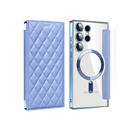 Kompatibel med SAM S24 Ultra Elektropletteret Transparent Kort Indsats Etui, Flip mobiltelefon covers (Lyseblå)