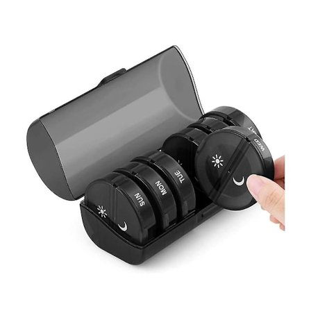 Pilleæske 7 2 Rum - Medicinæske Pilleæske 7 Morgen Og Fugtbestandig - Sort