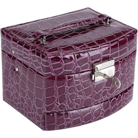3-lagers smyckeskrin (lila), bärbar resesmyckeskrin med spegel, retro hemgåva till kvinnor
