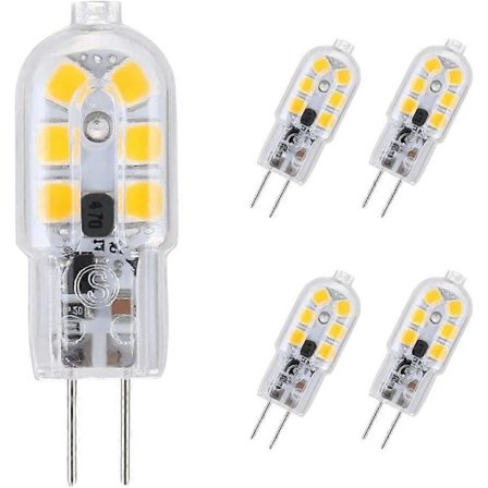 G4 LED-lampa, 5-pack 20W motsvarande halogenlampor, G4 1,5W energibesparande LED-lampa för köksfläktslampor, AC/DC 12V 120LM 2700K