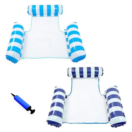 Pool Hængekøje Sæt med 2, Oppustelig Pool Hængekøje til Voksne og Børn, Bærbar Flydende Vand Hængekøje, 4-i-1 Multi Oppustelig Pool Madras