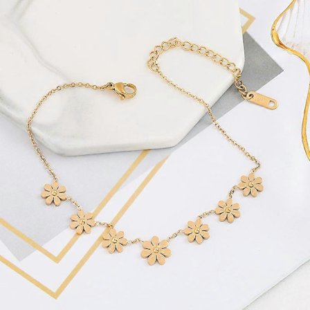 Smykker Kvinder Daisy Blomster Ankelkæde Rustfrit Stål Justerbar Kæde Ankelarmbånd til Piger Strand Smykker