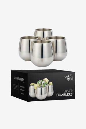 Oak & Steel - Tumbler med sugerør 4-pakning - Sølv - Drinkglass & shotglass - Fra Homeroom