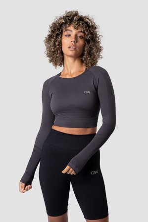 Define Seamless LS Crop Top Graphite Wmn