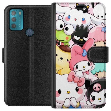 Kompatibelt Lommeboketui til Motorola Moto G50 Tett mønster av søte figurer med store øyne i ulike farger og uttrykk med LABUBU-tekst