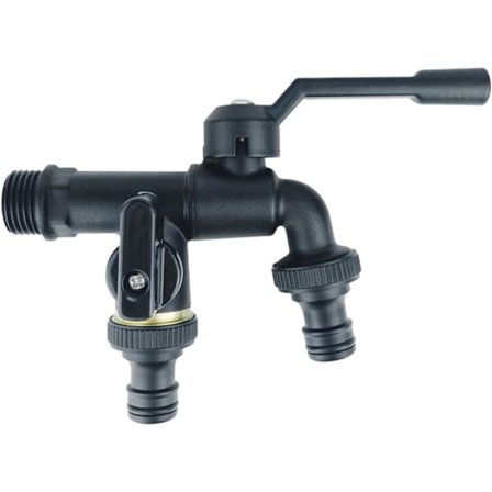 2-vejs havehane - Dobbelt udtag 1/2" sort messing frostsikker