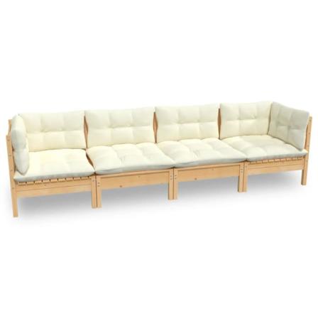 Vidaxl Loungegrupp Med Gräddvita Dynor 4 Delar Massiv Furu Creme