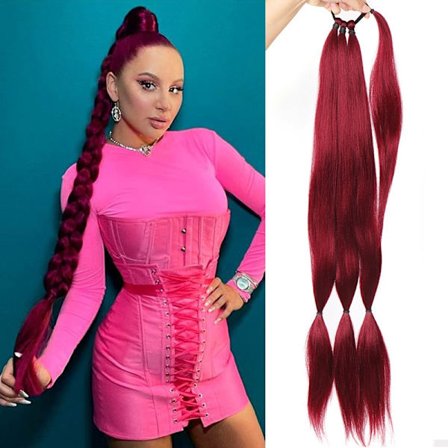30'' Braids Ponytail Extensions Pitkä tee-se-itse punottu hiuslisä poninhäntä naisille Synteettinen lämmönkestävä punos Fake Tail viininpunainen