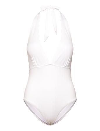 Scallop V Neck Bs Badedrakt Badetøy Hvit Hunkemöller*Betinget Tilbud