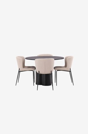 Venture Home - Spisegruppe Olivia med 4 stole Modesto - Sort - Spisebordssæt 4 personer - Fra Homeroom