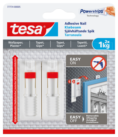 Tesa 77774-00005-00 Spik självhäftande klarar: 1 spik 1.0 kg, 2 spik 2.0 kg, Maskintillbehör & förbrukning