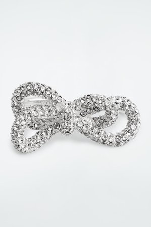 COS Women's Knotted Bow Crystal Double-Finger Ring in Silver