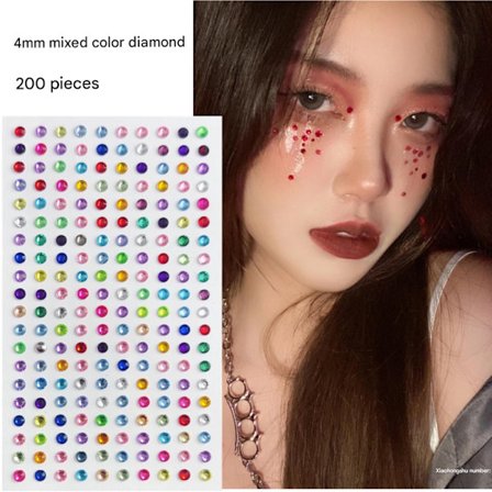200 Självhäftande strass-stenar mångfärgade