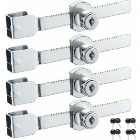 Sett med 4 skyvedørslåser i glass med kromfinish, like nøkler, små, GU.B/bon thsinde--.pa