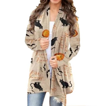Dam Cardigan Långärmad Söt Casual Halloween Öppen Fram Cardigan Kappa För Kvinnor