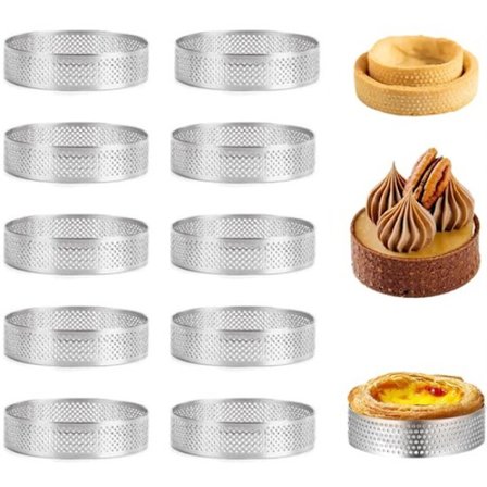 Kage Ring Sæt med 10 - Bage Ringe - Ca. 8cm - Bruges i kager, mousser, tærter og salte tærter.