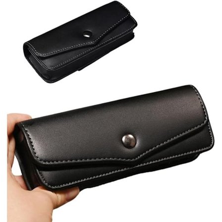 1 stk. PU læder brilleetui, brilleetui der kan bæres i et bælte, transportabelt brilleetui, ideelt til rejser og daglig brug - Blackk